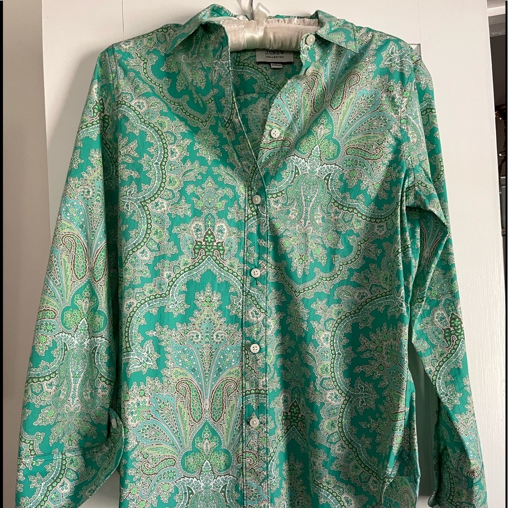 J. Crew Collection 2021 Turquoise Damask Oxford -NWT